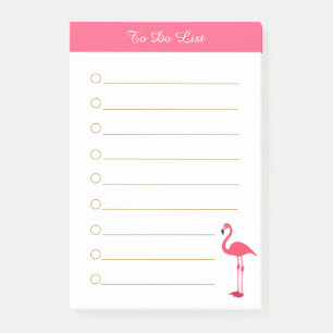 Pink flamingo & calligraphy on white lined post-it notes