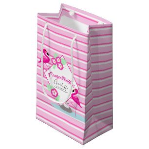 Pink flamingo candy stripe baby shower gift bag