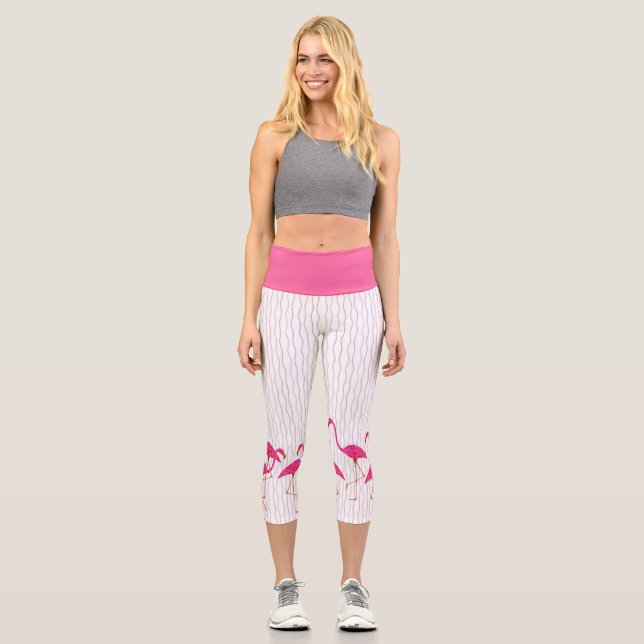 Pink Flamingo Capris Leggings (Front)
