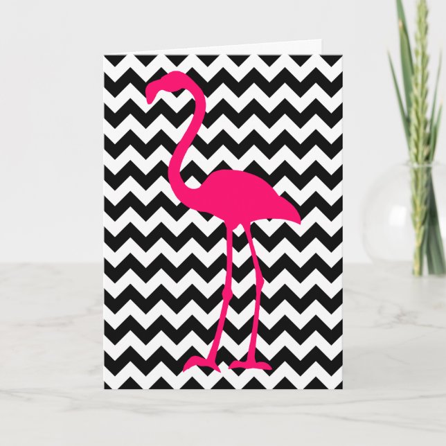 Pink Flamingo Chevron Happy Birthday Card (Front)