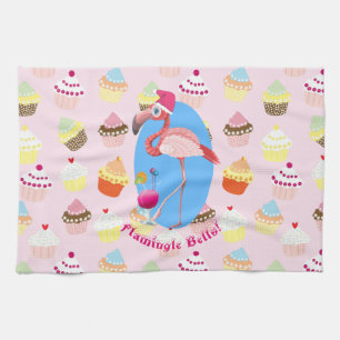 Pink Flamingo Christmas Cocktails and Cupcakes Tea Towel
