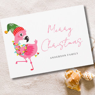 Pink Flamingo Christmas  Holiday Card