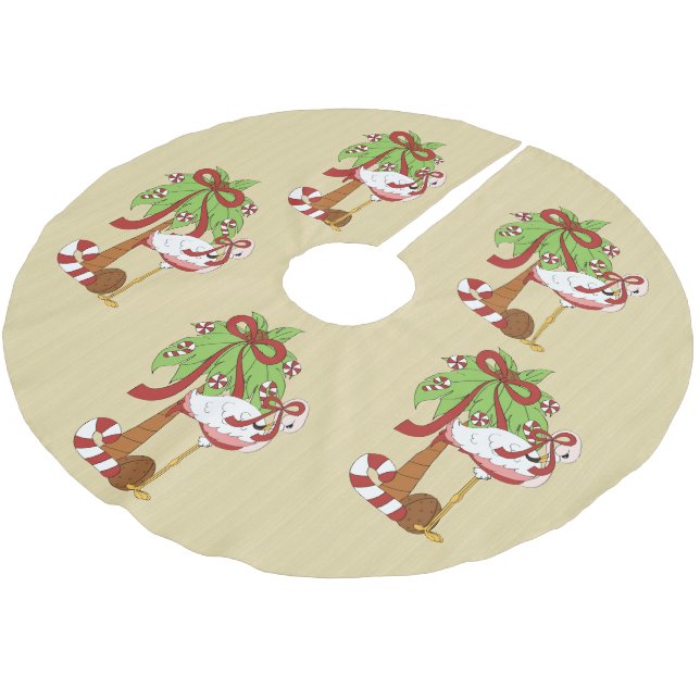 Pink Flamingo Christmas Holiday tree skirt (Angled)