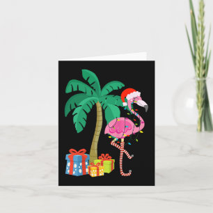 Pink Flamingo Christmas Palm Tree Tropical Xmas Fu Card