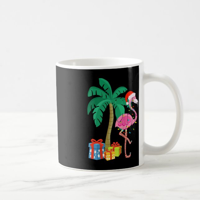 Pink Flamingo Christmas Palm Tree Tropical Xmas Fu Coffee Mug (Right)