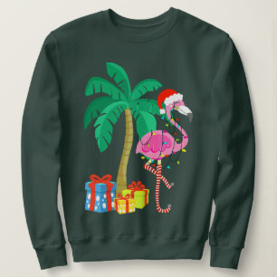 Pink Flamingo Christmas Palm Tree Tropical Xmas Fu Sweatshirt