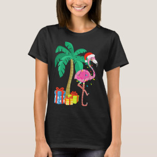 Pink Flamingo Christmas Palm Tree Tropical Xmas Fu T-Shirt