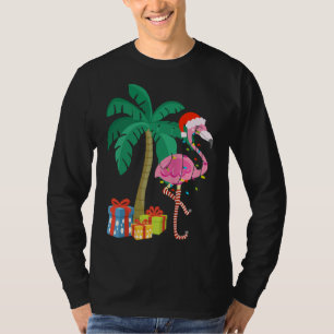 Pink Flamingo Christmas Palm Tree Tropical Xmas Fu T-Shirt