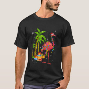 Pink Flamingo Christmas Palm Tree Tropical Xmas Fu T-Shirt