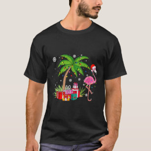 Pink Flamingo Christmas Palm Tree Tropical Xmas Fu T-Shirt