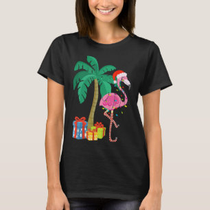 Pink Flamingo Christmas Palm Tree Tropical Xmas Fu T-Shirt