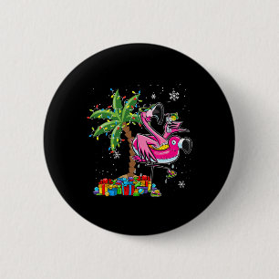 Pink Flamingo Christmas Palm Tree Tropical Xmas Ho 6 Cm Round Badge