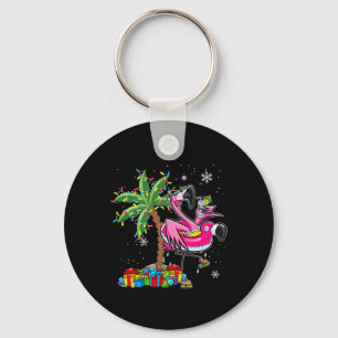 Pink Flamingo Christmas Palm Tree Tropical Xmas Ho Key Ring