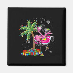 Pink Flamingo Christmas Palm Tree Tropical Xmas Ho Magnet