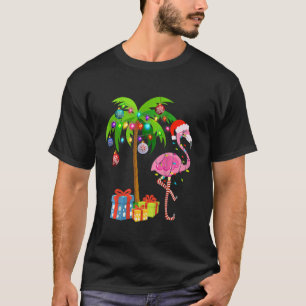 Pink Flamingo Christmas Palm Tree Tropical Xmas Ho T-Shirt