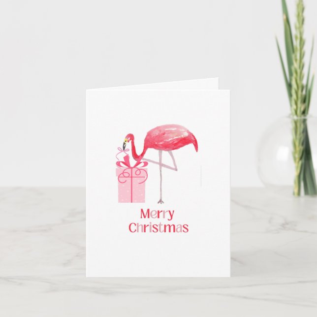 Pink Flamingo Christmas Retro Tropical Holiday Card (Front)