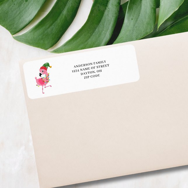 Pink Flamingo Christmas Return Address Label (Creator Uploaded)