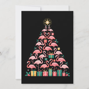 Pink Flamingo Christmas Tree Cute Xmas Holiday Card