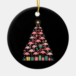 Pink Flamingo Christmas Tree Cute Xmas Holiday Ceramic Tree Decoration