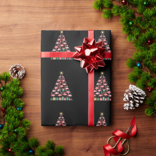 Pink Flamingo Christmas Tree Cute Xmas Holiday Wrapping Paper