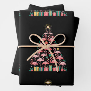 Pink Flamingo Christmas Tree Cute Xmas Holiday Wrapping Paper Sheet