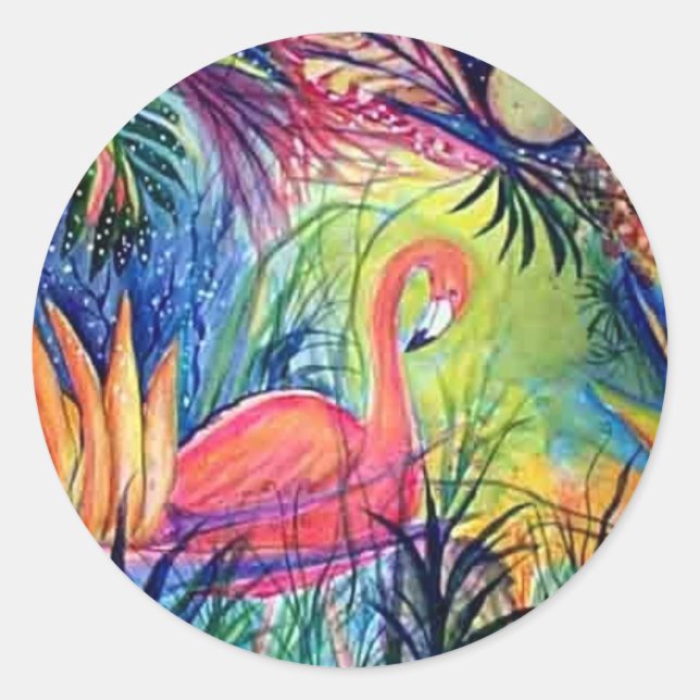 Pink Flamingo Classic Round Sticker (Front)