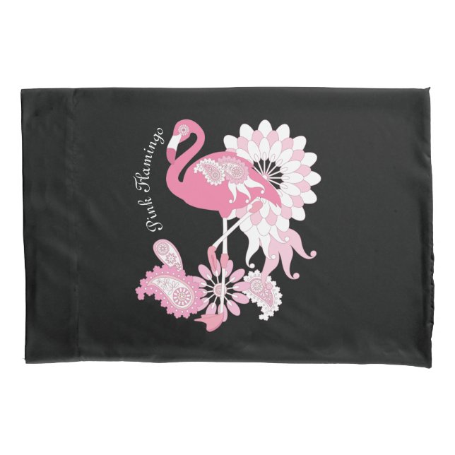Pink Flamingo Cool Cute Black Custom Pillowcase (Front)