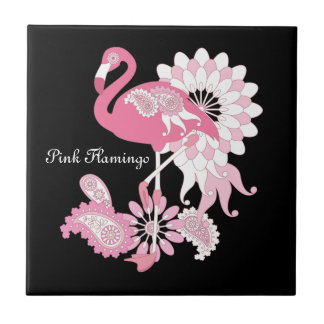Pink Flamingo Cool Cute Black Custom Tile