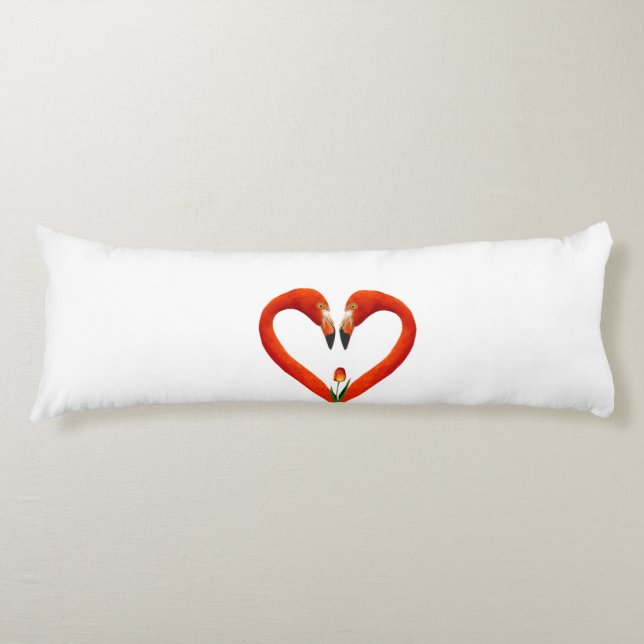 Pink Flamingo Couple on White Body Cushion (Front)