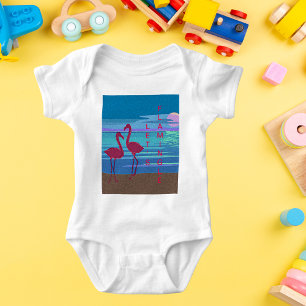 Pink Flamingo Couple Sunset Baby Jersey Bodysuit