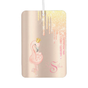 Pink Flamingo Crown, Rose Gold, Glitter Drips Car Air Freshener