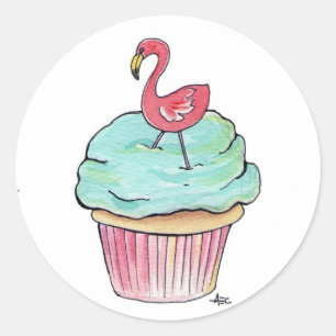 Pink Flamingo Cupcake Classic Round Sticker
