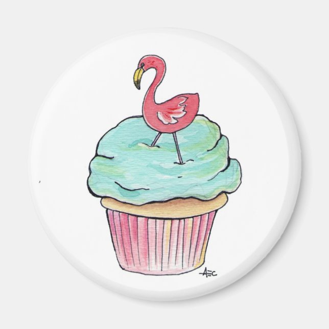 Pink Flamingo Cupcake Retro Dessert! Magnet (Front)