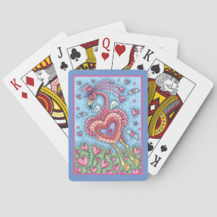 PINK FLAMINGO CUPID AND FLYING HEARTS VALENTINE PLAYING CARDS
