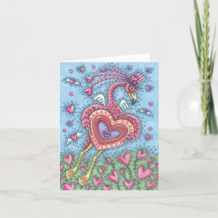 PINK FLAMINGO CUPID VALENTINE NOTE CARD *Customise