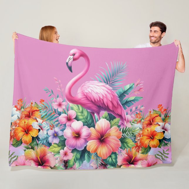 Pink Flamingo Custom Fleece Warm Cosy Blanket (In Situ)