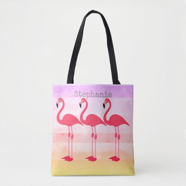 pink flamingo custom tote bag personalise it (Front)
