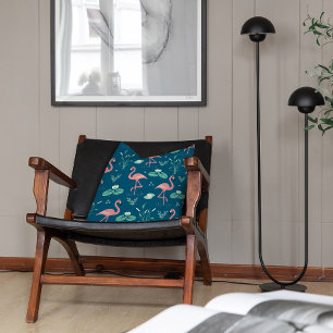 Pink Flamingo cute blue pattern Cushion
