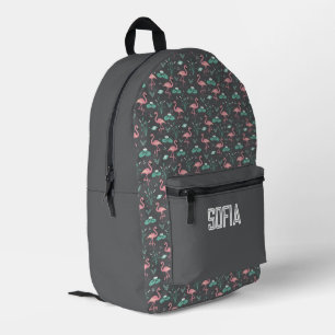 Pink Flamingo cute grey pattern name Printed Backpack
