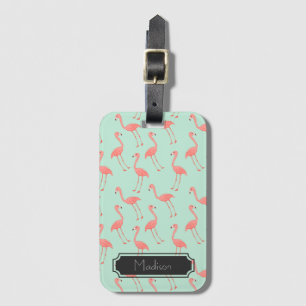 Pink Flamingo Cute Pattern Add Your Name Luggage Tag