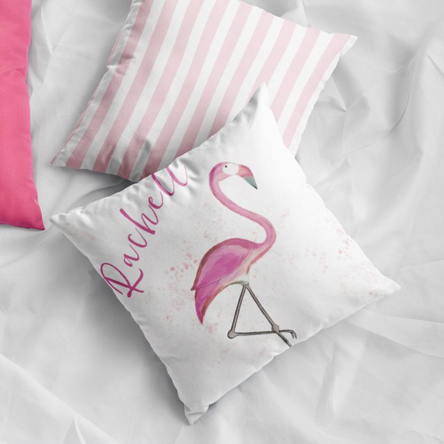 Pink Flamingo Cute Personalised Name Cushion (Creator Uploaded)