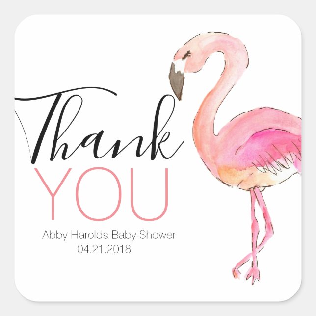Pink flamingo cute thank you sticker (Front)