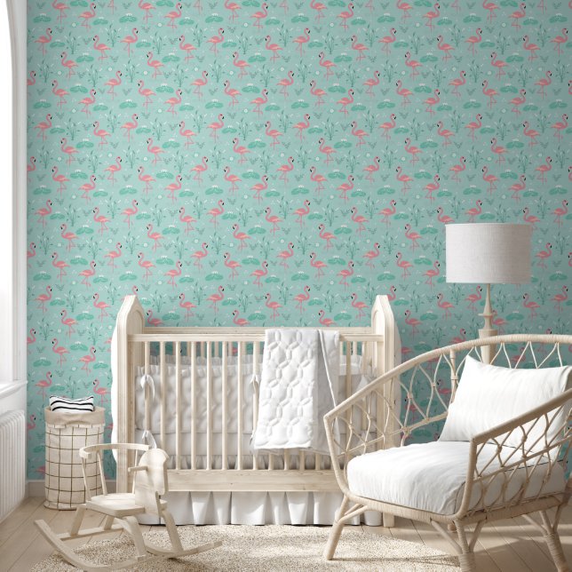  Pink Flamingo cute turquoise pattern Wallpaper (Kids)