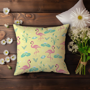 Pink Flamingo cute yellow pattern Cushion