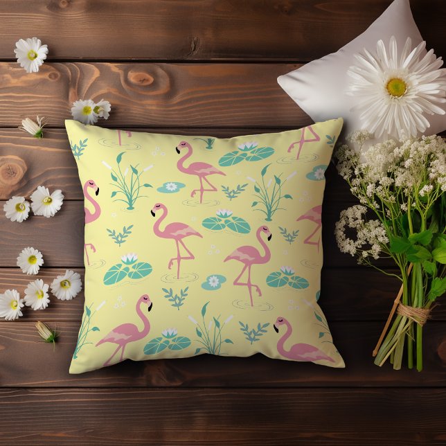  Pink Flamingo cute yellow pattern Cushion (Creator Uploaded)