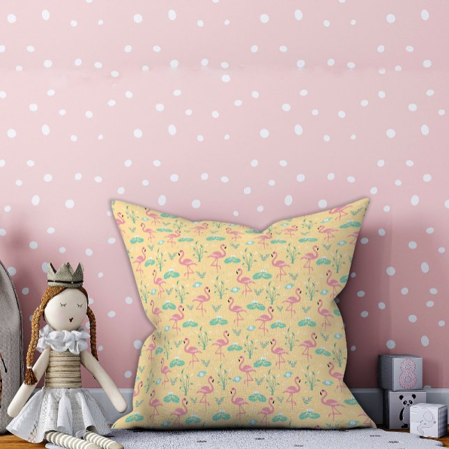  Pink Flamingo cute yellow pattern Cushion (Creator Uploaded)