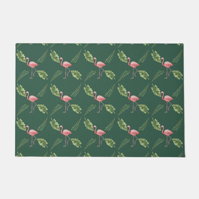 Pink Flamingo Dark Green  Floormat Doormat (Front)