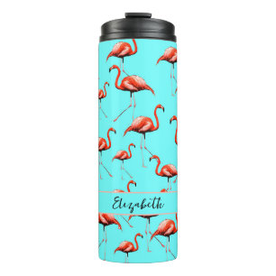 Pink Flamingo Design Custom Name Summer Animals  Thermal Tumbler