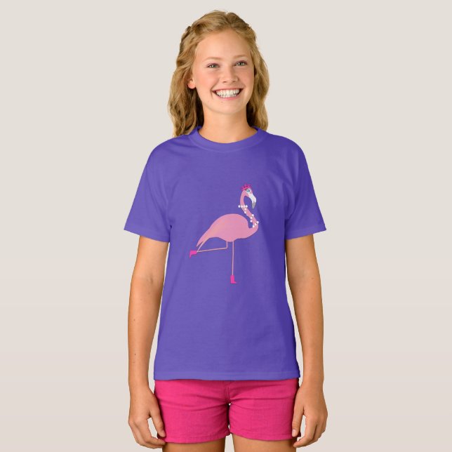 Pink Flamingo Design - Girls' Basic T-Shirt (Front Full)