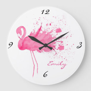 Pink Flamingo Design Large Clock